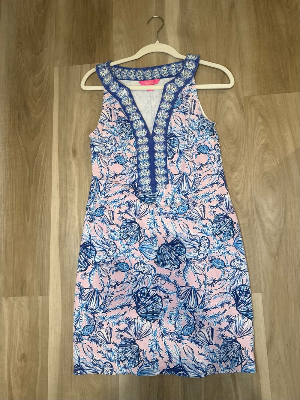 Lilly Pulitzer Pink & Blue Shell-Print Sleeveless Midi Dress